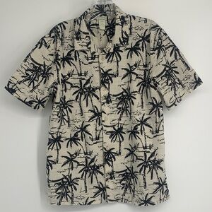 Sz xl 18/20 husky Men's Tropical Palm Print Shirt - Black and Cream vacation top